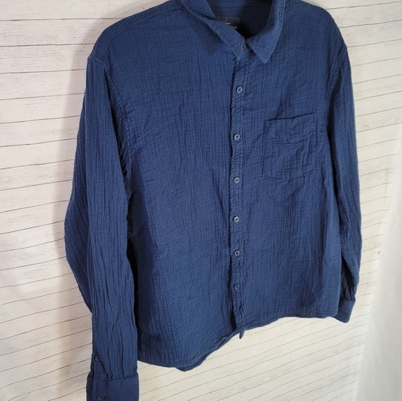 LUCKY BRAND DARK BLUE CRINKLE BUTTON DOWN, SZ XL - Picture 4 of 14